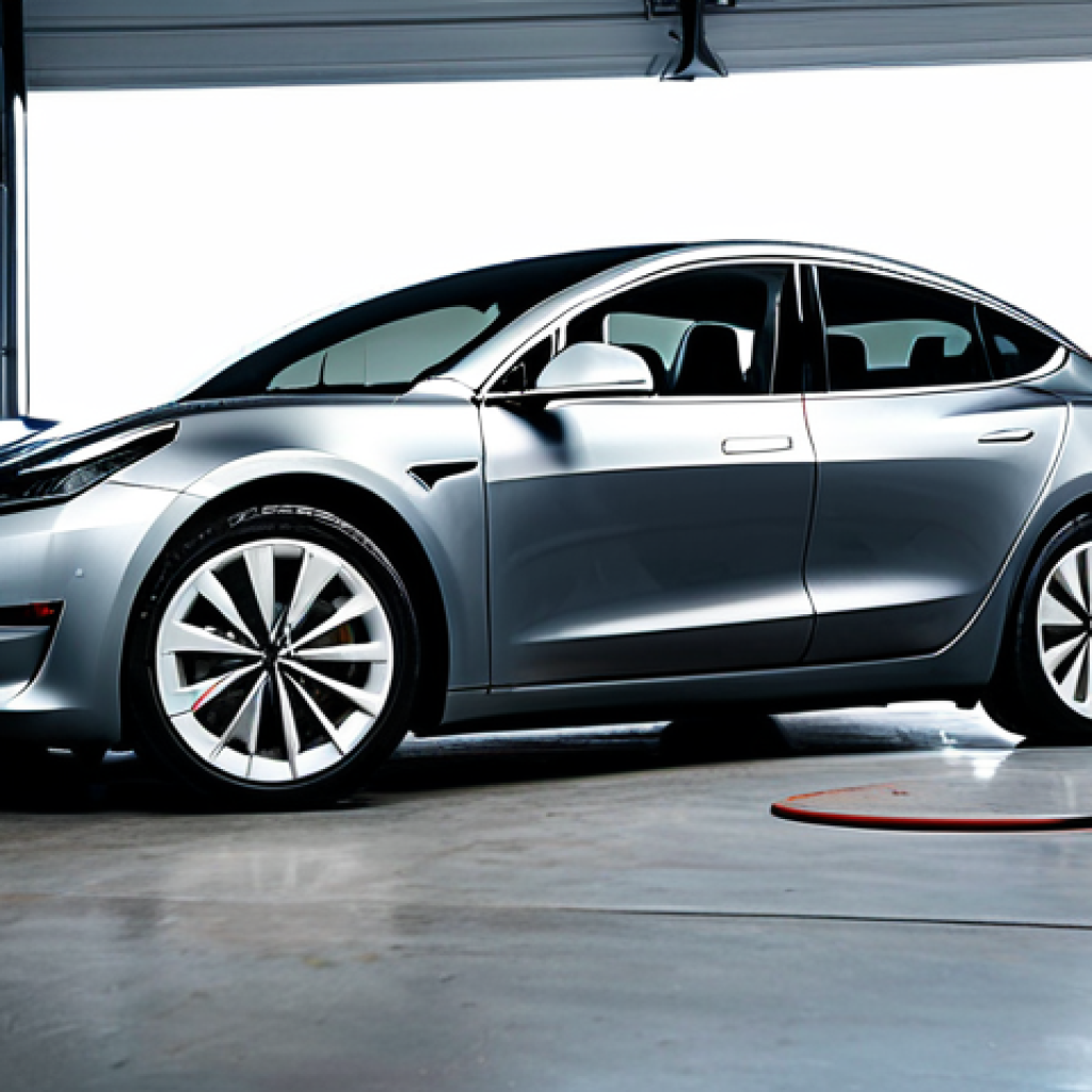 Tesla Maintenance**

"A well-maintained Tesla Model 3 in a clean, bright garage. Focus on the tires: showing good tread depth and proper inflation. A digital tire pressure gauge is visible. Also, show a bottle of high-quality windshield washer fluid nearby. The scene is family-friendly, professional, and safe for work, emphasizing routine car care. Showcasing a clean aesthetic, emphasizing responsible vehicle ownership. fully clothed, appropriate content, perfect anatomy, natural proportions"

**