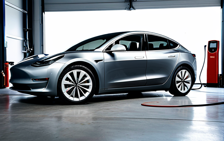 Tesla Maintenance**
"A well-maintained Tesla Model 3 in a clean, bright garage. Focus on the tires: showing good tread depth and proper inflation. A digital tire pressure gauge is visible. Also, show a bottle of high-quality windshield washer fluid nearby. The scene is family-friendly, professional, and safe for work, emphasizing routine car care. Showcasing a clean aesthetic, emphasizing responsible vehicle ownership. fully clothed, appropriate content, perfect anatomy, natural proportions"
**