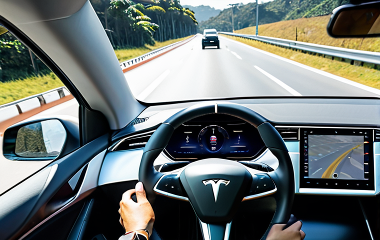테슬라 차량의 자율주행 기술 발전 - Tesla Autopilot on a Highway**

"A Tesla Model 3 driving on a sunny highway in Brazil, using Autopil...