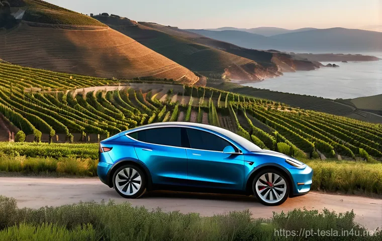 테슬라 모델 Y 차박 활용 사례 - **Prompt:** A serene and sustainable car camping morning in a picturesque Portuguese landscape. A sl...