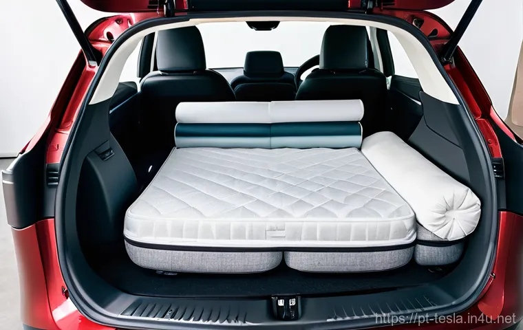 테슬라 모델 Y 차박 활용 사례 - **Prompt:** A serene and sustainable car camping morning in a picturesque Portuguese landscape. A sl...
