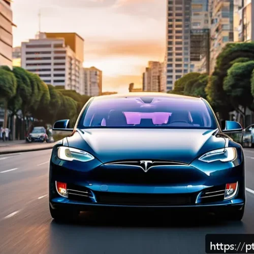 Home 31 테슬라 모델 S와 아우디 e 트론 GT 비교 - A sleek Tesla Model S Plaid driving through the bustling streets of São Paulo at dusk, showcasing it...