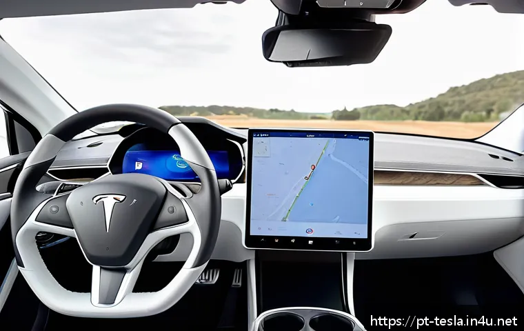 테슬라 모델 3의 실내 인테리어 리뷰 - Interior of a Tesla Model 3 featuring a minimalist and elegant design, with a large 15-inch central ...